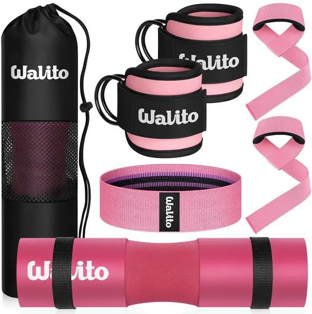 Main image of 8Pcs Barbell Pad Set for Hip Thrust - Squat Pad,Gym Accessories for Women with Bar Bad,Bench Press, with Gym Ankle Straps,Resistance Bands for Working Out,Lifting Strap,Carry Bag (1-Pink)