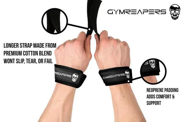 Alt view image 2 of 7 - Lifting Wrist Straps for Weightlifting, Bodybuilding, Powerlifting, Strength Training, & Deadlifts - Padded Neoprene with 18" Cotton (Black)