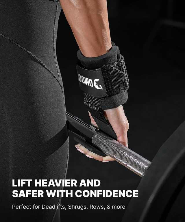 Alt view image 2 of 7 - Weight Lifting Hooks (Pair) for Deadlifts, Pull Ups, Rows & Shrugs - Anti-Rip Nylon Strap Hand Grips with Thick Wrist Padding - Heavy Duty Wrist Straps for Weightlifting & Gym Workouts