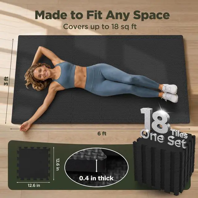 Alt view image 2 of 7 - 18 PCS Gym Floor Mat, EVA Foam Puzzle Gym Mat, High-Density Interlocking Foam Floor Tiles for Home Gym, Play Workout Garage Kitchen Flooring 12.6"x12.6"x0.4"