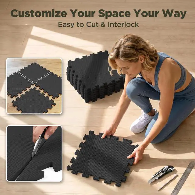Alt view image 6 of 7 - 18 PCS Gym Floor Mat, EVA Foam Puzzle Gym Mat, High-Density Interlocking Foam Floor Tiles for Home Gym, Play Workout Garage Kitchen Flooring 12.6"x12.6"x0.4"