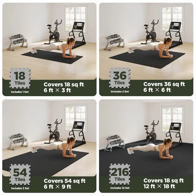 Alt view image 5 of 7 - 18 PCS Gym Floor Mat, EVA Foam Puzzle Gym Mat, High-Density Interlocking Foam Floor Tiles for Home Gym, Play Workout Garage Kitchen Flooring 12.6"x12.6"x0.4"