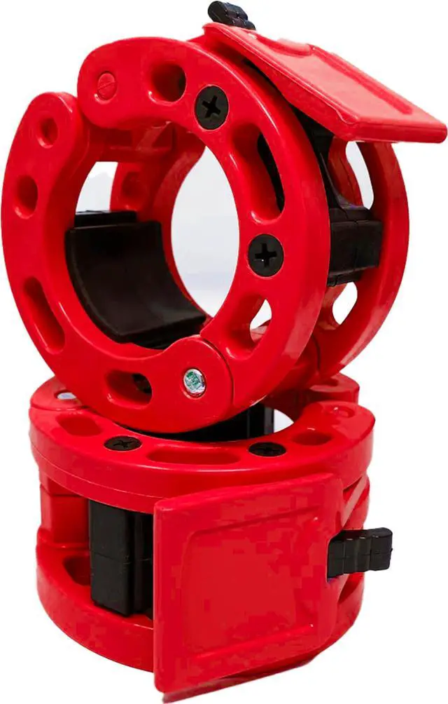 Alt view image 6 of 7 - Olympic Barbell Clamps Collars Quick Release Pair of Locking Weight Clips Fit 2 Inch Barbell for Weightlifting Red