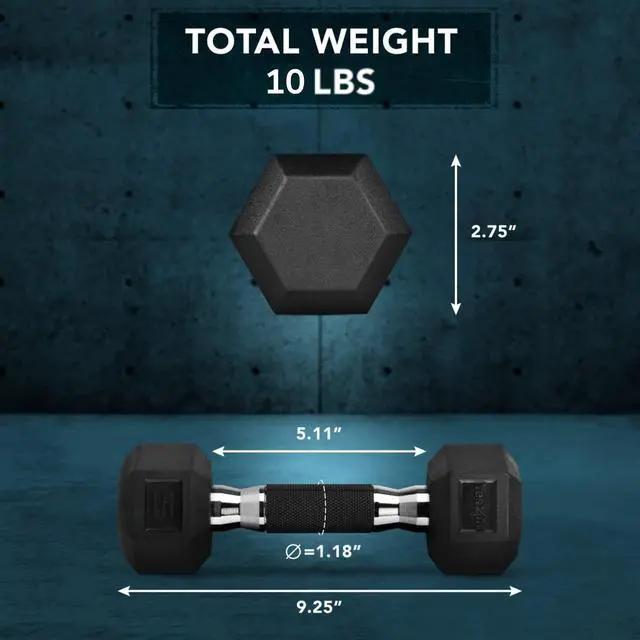 Alt view image 3 of 7 - Dumbbell Hex - Rubber Grip - 5lbs - Pair