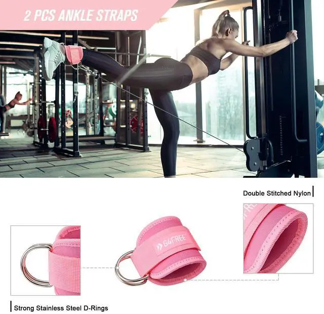 Alt view image 5 of 6 - 9Pcs Barbell Pad Set for Squat, Hip Thrusts, Lunges, Leg day, Standard Olympic Bars with 2 Gym Ankle Safety Straps, 3 Hip Resistance Bands, 2 Lifting Strap, Barbell Pad, and Carry Bag (Pink)