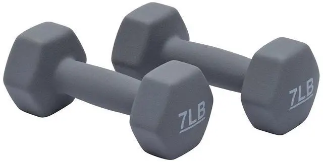 Main image of Neoprene Dumbbell Hand Weights, Hexagon Shape, 7 Pounds, Pair, Light Grey