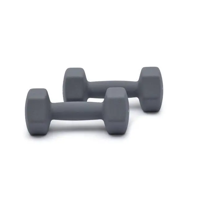 Alt view image 2 of 4 - Neoprene Dumbbell Hand Weights, Hexagon Shape, 7 Pounds, Pair, Light Grey