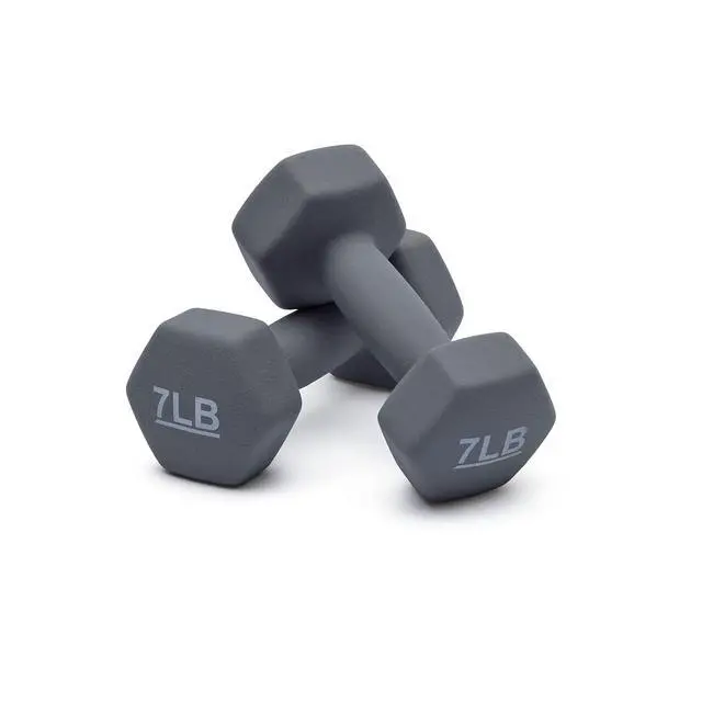 Alt view image 3 of 4 - Neoprene Dumbbell Hand Weights, Hexagon Shape, 7 Pounds, Pair, Light Grey
