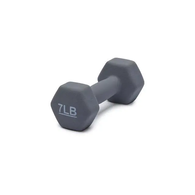 Alt view image 4 of 4 - Neoprene Dumbbell Hand Weights, Hexagon Shape, 7 Pounds, Pair, Light Grey