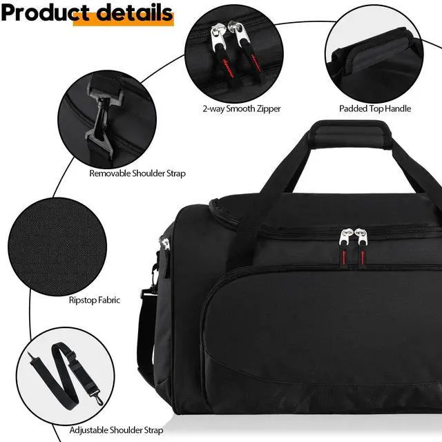 Alt view image 5 of 6 - Gym Bag for Men & Women - 50L Large Duffle Bag for Travel, Black