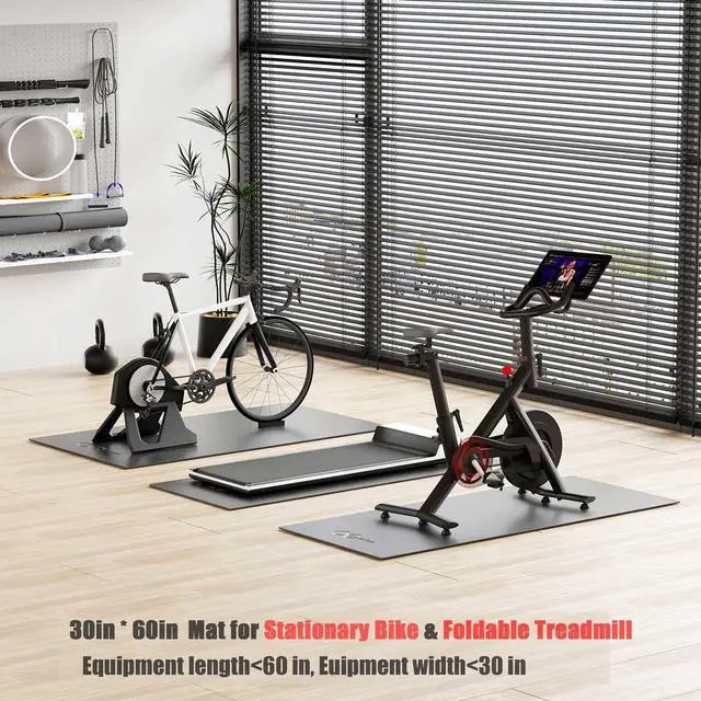 Alt view image 2 of 7 - Exercise Bike Mat - 6mm Thick Under Bike Trainer Mat for Stationary Indoor Spin Bikes, Hardwood Floor Carpet - Black Gym Equipment Mat