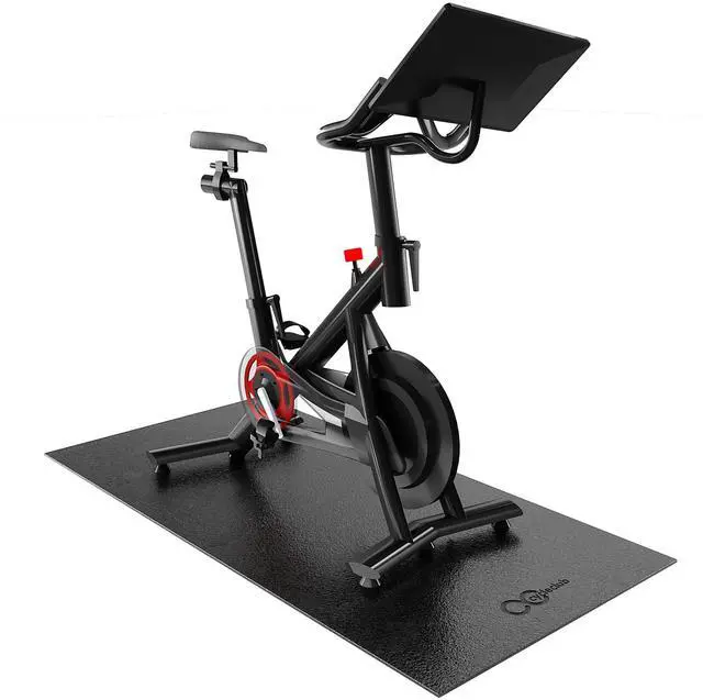 Main image of Exercise Bike Mat - 6mm Thick Under Bike Trainer Mat for Stationary Indoor Spin Bikes, Hardwood Floor Carpet - Black Gym Equipment Mat
