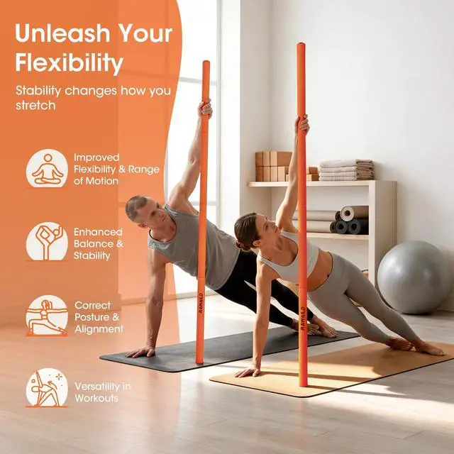 Alt view image 2 of 7 - Yoga Stick, Upgraded 5ft Sturdy Steel Mobility Stick, Adjustable Exercise Equipment for Stretching, Flexibility & Balance, Physical Therapy & Posture Correction, Shoulder & Back Relaxation