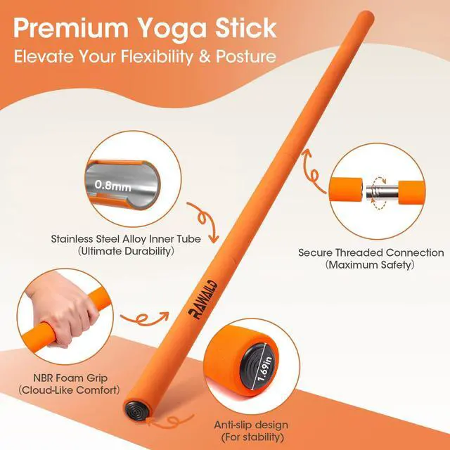 Alt view image 4 of 7 - Yoga Stick, Upgraded 5ft Sturdy Steel Mobility Stick, Adjustable Exercise Equipment for Stretching, Flexibility & Balance, Physical Therapy & Posture Correction, Shoulder & Back Relaxation