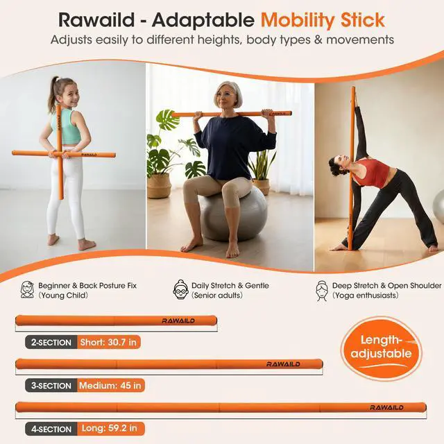 Alt view image 6 of 7 - Yoga Stick, Upgraded 5ft Sturdy Steel Mobility Stick, Adjustable Exercise Equipment for Stretching, Flexibility & Balance, Physical Therapy & Posture Correction, Shoulder & Back Relaxation