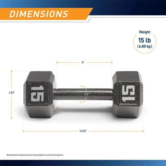 Alt view image 2 of 6 - 15lb Cast Iron Hex Dumbbell, Single, IV-2015