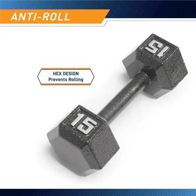 Alt view image 3 of 6 - 15lb Cast Iron Hex Dumbbell, Single, IV-2015