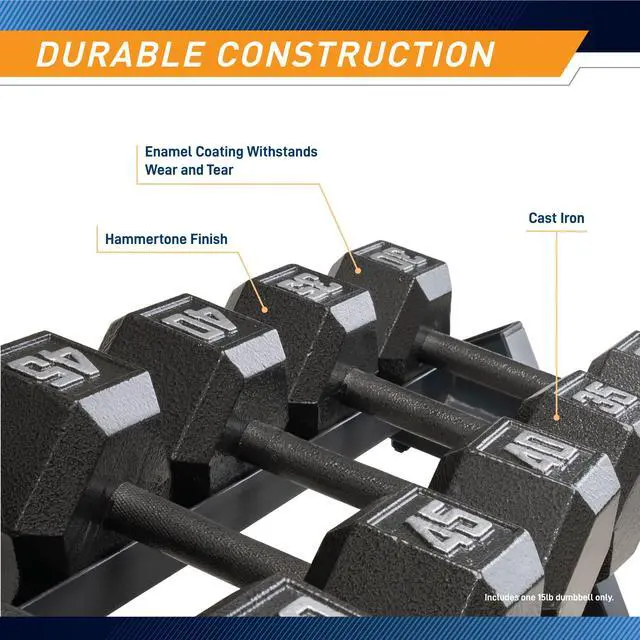 Alt view image 4 of 6 - 15lb Cast Iron Hex Dumbbell, Single, IV-2015