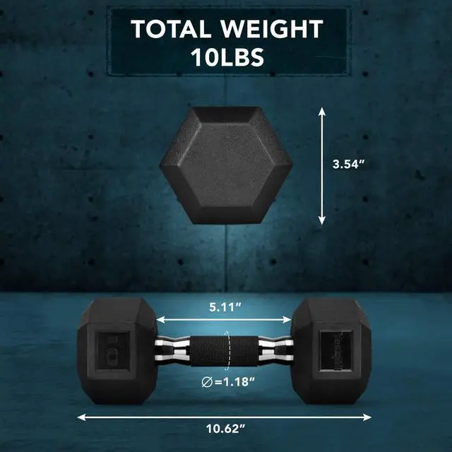 Alt view image 3 of 7 - Hex Dumbbell Rubber Grip - Heavy Weight Dumbbell - 10lbs