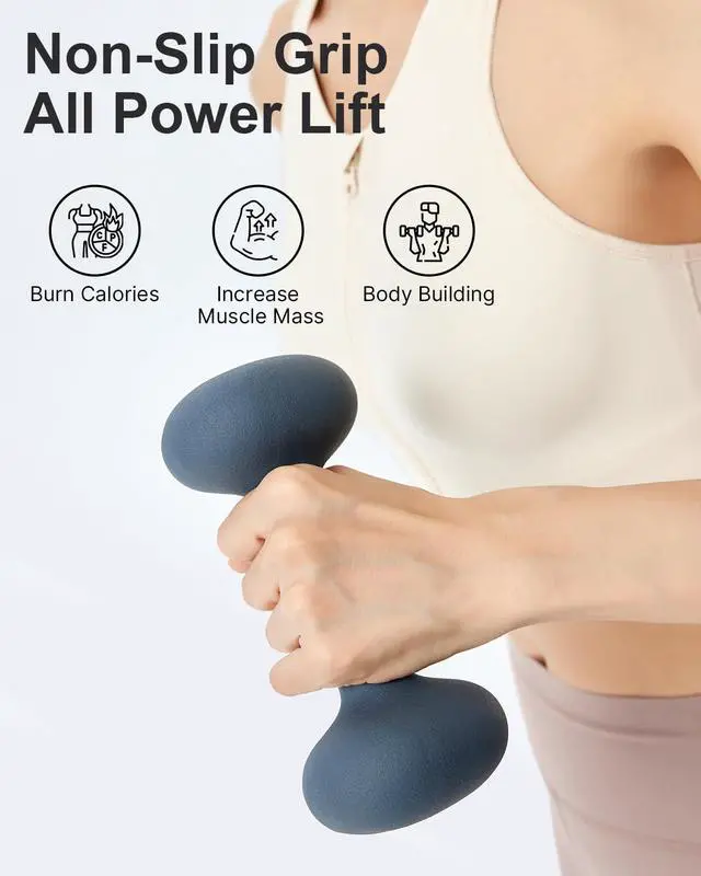 Alt view image 5 of 6 - Dumbbell Set of 2,2-15 Pound Hand Weights for Women, Non-Slip Hand Weights for Home Gym, Strength Training, and Full-Body Workouts (Blue, 3LB-Pair)