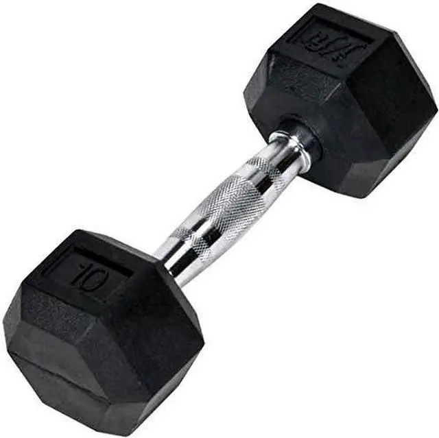 Main image of Rubber Hex Dumbbell Single, Knurled Grip Free Weight for Men & Women, Strength & Cardio Training Home Gym Workout-10lb
