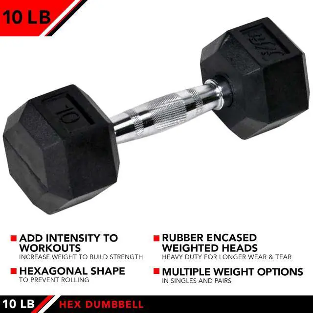 Alt view image 3 of 7 - Rubber Hex Dumbbell Single, Knurled Grip Free Weight for Men & Women, Strength & Cardio Training Home Gym Workout-10lb