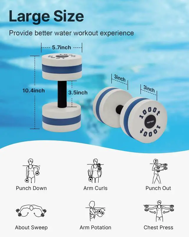 Alt view image 6 of 7 - Water Dumbbells for Pool Exercise,Foam Aquatic Dumbbells for Water Aerobics,Resistance Training & Physical Therapy,Pool Weights for Water Workouts,Aqua Fitness,Set of 2 (White)
