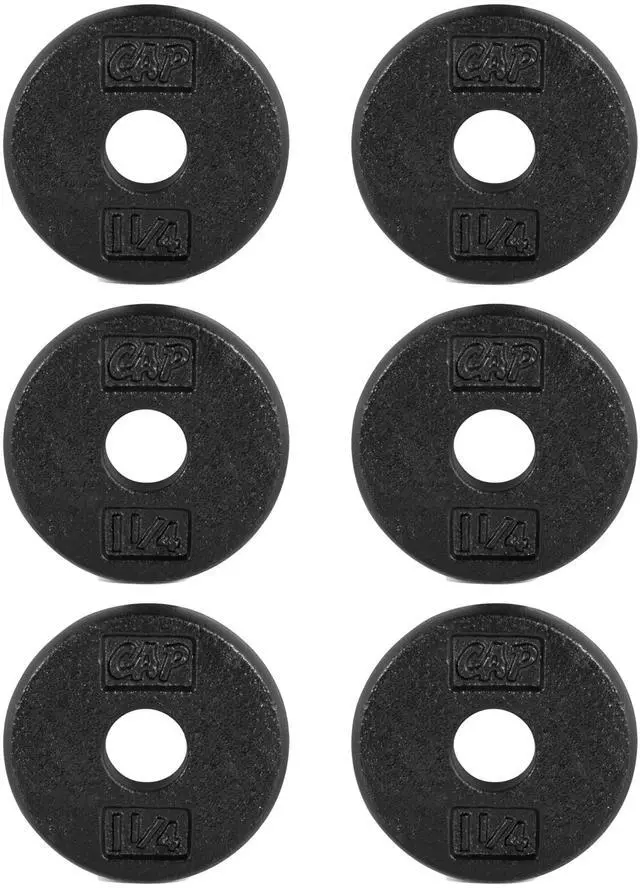Main image of Barbell Cast Iron Standard 1-Inch Weight Plate Set Barbell Weights for Home Gym, Strength Training, and Weightlifting, 1.25 lb Set of 6, Black