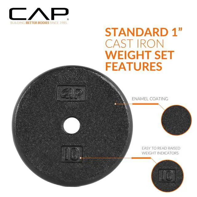 Alt view image 3 of 5 - Barbell Cast Iron Standard 1-Inch Weight Plate Set Barbell Weights for Home Gym, Strength Training, and Weightlifting, 1.25 lb Set of 6, Black