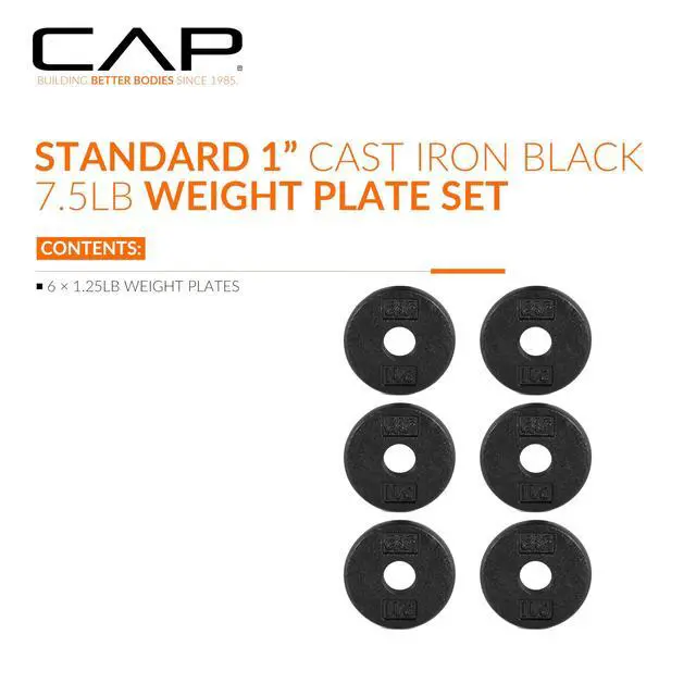 Alt view image 2 of 5 - Barbell Cast Iron Standard 1-Inch Weight Plate Set Barbell Weights for Home Gym, Strength Training, and Weightlifting, 1.25 lb Set of 6, Black