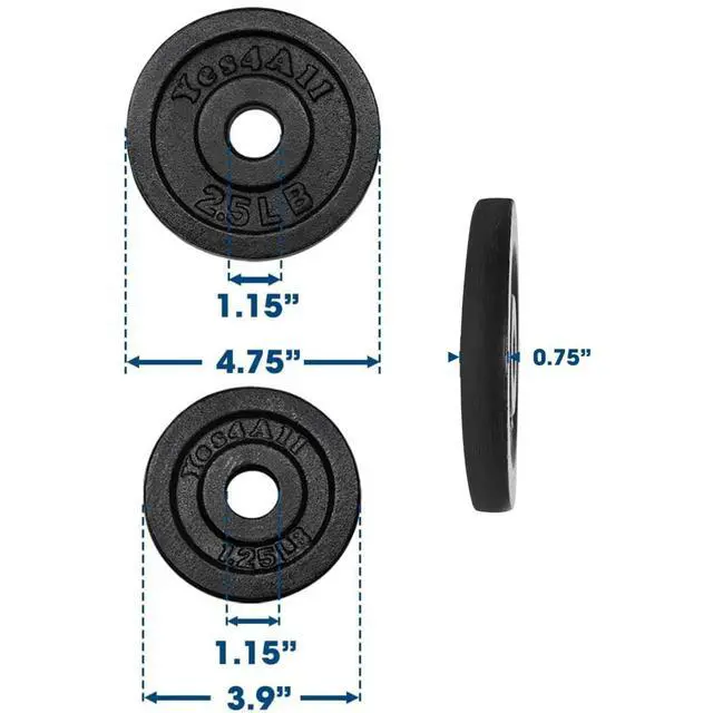 Alt view image 2 of 5 - 1.15 Inch Cast Iron Weight Plate - Ideal for Dumbbell Handle, Strength Training and Weightlifting (Set) - 2x1.25lb + 2x2.5lb (Set of 4)