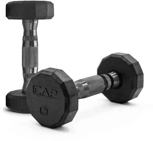Main image of 3lb Rubber Coated 12-Sided Dumbbell, Black Grip, Free Weights, Pair