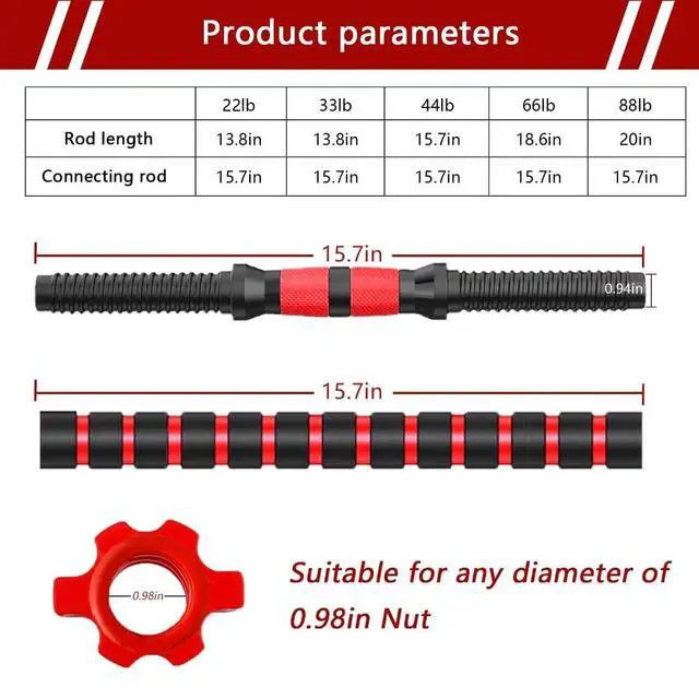 Alt view image 3 of 6 - Adjustable Dumbbell Handle Set for 1in Wide Weight Plates, Barbell Handles 15.74in with Connecting Rod and Nut Weightlifting Accessories for Training Sport Workout Gym