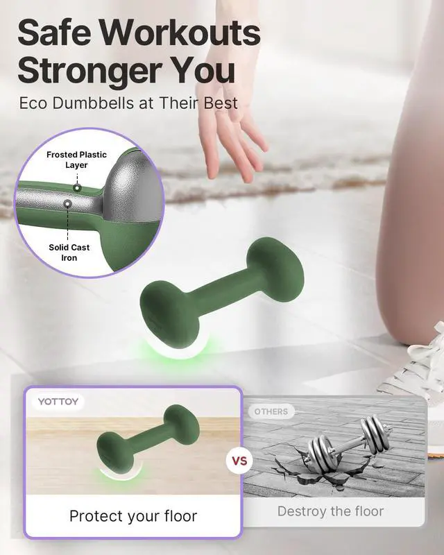 Alt view image 3 of 6 - Weights Dumbbells Set for Women,2 Pound Dumbbells Set of 2, Non-Slip Hand Weights for Home Workouts, Portable Strength Training Neoprene dumbbell (Green, 2LB-Pair)