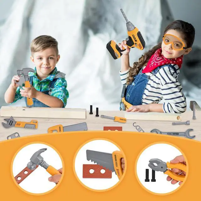 Alt view image 4 of 6 - Kids Tool Set for Boys,Toddler Tool Set with Kids Tool Box & Electronic Toy Drill,Construction Pretend Play Tools for Kids,Toys for 3 4 5 Year Old Boys,Toddler Boy Toys
