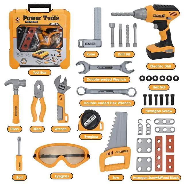 Alt view image 6 of 6 - Kids Tool Set for Boys,Toddler Tool Set with Kids Tool Box & Electronic Toy Drill,Construction Pretend Play Tools for Kids,Toys for 3 4 5 Year Old Boys,Toddler Boy Toys