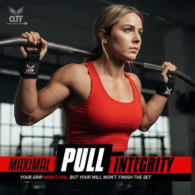 Alt view image 4 of 7 - Weight Lifting Barbell Hooks Lifting Heavy Duty Deadlift Wrist Straps Men and Women Pull Ups Powerlifting and Gym Workouts grips (Black, Barbell Hook Straps)