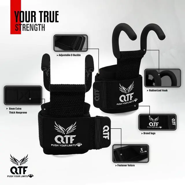 Alt view image 5 of 7 - Weight Lifting Barbell Hooks Lifting Heavy Duty Deadlift Wrist Straps Men and Women Pull Ups Powerlifting and Gym Workouts grips (Black, Barbell Hook Straps)
