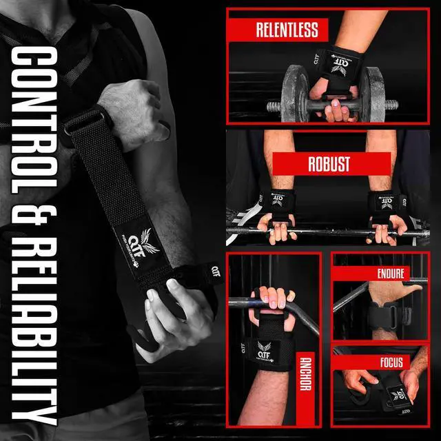 Alt view image 6 of 7 - Weight Lifting Barbell Hooks Lifting Heavy Duty Deadlift Wrist Straps Men and Women Pull Ups Powerlifting and Gym Workouts grips (Black, Barbell Hook Straps)
