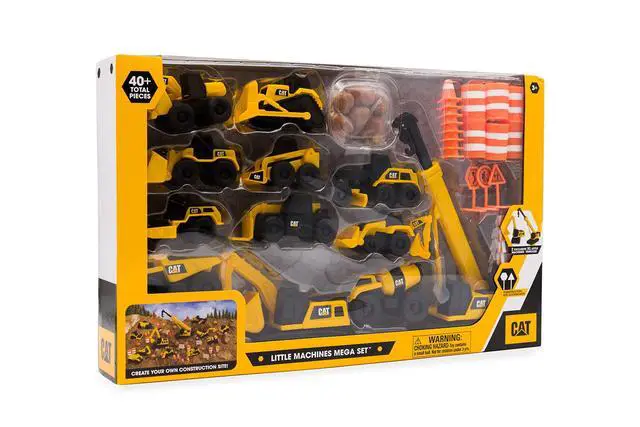 Alt view image 3 of 5 - Construction Toys, Little Machines Mega Set 40+ Pieces with XL Crane & Excavator, 10 Mini Vehicles, Road Signs, Cones, Boulders & Barricades, Indoor/Outdoor STEM Toy for Kids Ages 3 +