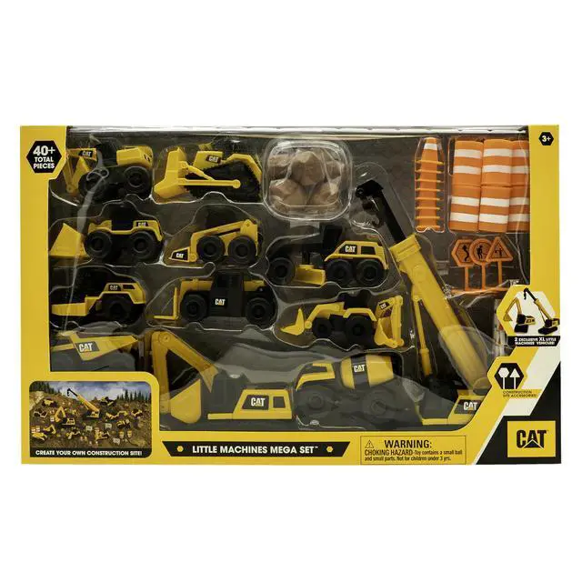 Alt view image 2 of 5 - Construction Toys, Little Machines Mega Set 40+ Pieces with XL Crane & Excavator, 10 Mini Vehicles, Road Signs, Cones, Boulders & Barricades, Indoor/Outdoor STEM Toy for Kids Ages 3 +