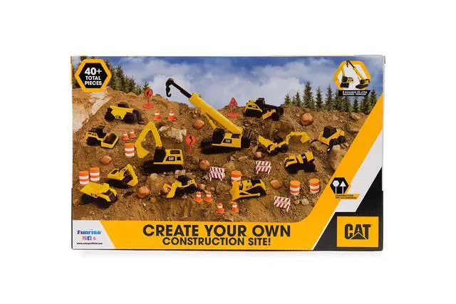 Alt view image 5 of 5 - Construction Toys, Little Machines Mega Set 40+ Pieces with XL Crane & Excavator, 10 Mini Vehicles, Road Signs, Cones, Boulders & Barricades, Indoor/Outdoor STEM Toy for Kids Ages 3 +