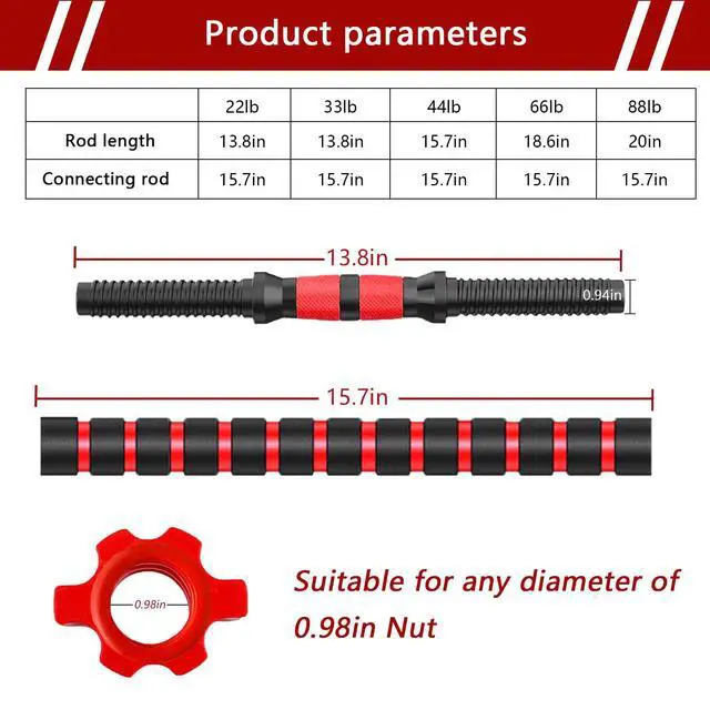 Alt view image 5 of 6 - Dumbbell-Handle-Set-0.94inch-Wide-Dumbbell-Bars, Durable Threaded 13.77in Long Barbell Handles Adjustable Weightlifting Accessories Set for 1inch Wide Weight Plates Training Sport Workout Gym