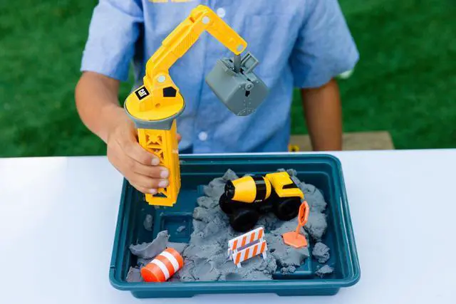 Alt view image 3 of 7 - Dig N Build Concrete Playset 12-oz Moldable Concrete Compound, Crane, 2 Little Machines Vehicles, Construction Molds & Easy-Cleanup Tray, Sensory STEM Kit for Kids Ages 3 +