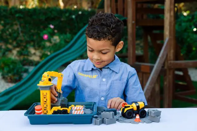 Alt view image 4 of 7 - Dig N Build Concrete Playset 12-oz Moldable Concrete Compound, Crane, 2 Little Machines Vehicles, Construction Molds & Easy-Cleanup Tray, Sensory STEM Kit for Kids Ages 3 +