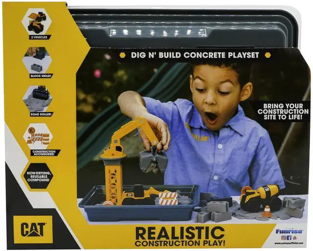 Alt view image 7 of 7 - Dig N Build Concrete Playset 12-oz Moldable Concrete Compound, Crane, 2 Little Machines Vehicles, Construction Molds & Easy-Cleanup Tray, Sensory STEM Kit for Kids Ages 3 +