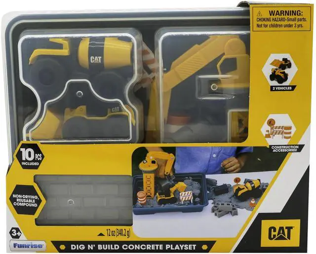 Alt view image 5 of 7 - Dig N Build Concrete Playset 12-oz Moldable Concrete Compound, Crane, 2 Little Machines Vehicles, Construction Molds & Easy-Cleanup Tray, Sensory STEM Kit for Kids Ages 3 +