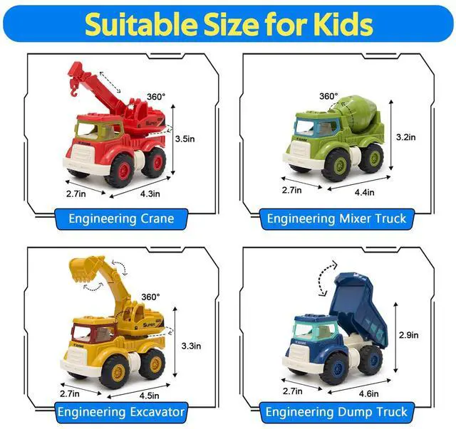 Alt view image 2 of 7 - Construction Toys for Toddlers 2 3 4 5 Years Old, Sandbox Excavator Toy with Construction Truck Vehicles Dump Crane Cement Mixer Truck Toys for Boys Girls Kids, Christmas Birthday Ideas Gifts