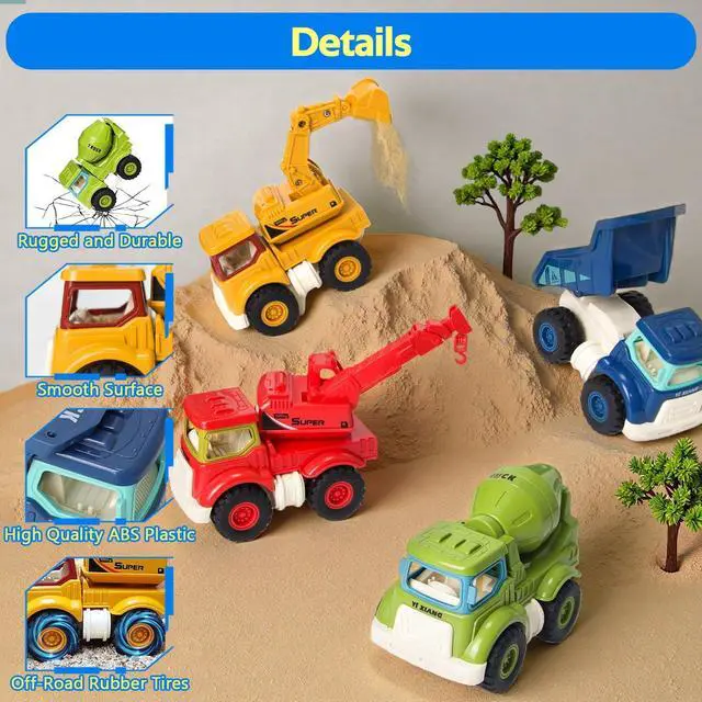 Alt view image 5 of 7 - Construction Toys for Toddlers 2 3 4 5 Years Old, Sandbox Excavator Toy with Construction Truck Vehicles Dump Crane Cement Mixer Truck Toys for Boys Girls Kids, Christmas Birthday Ideas Gifts