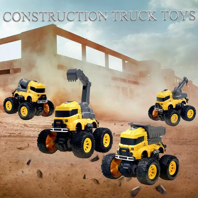 Alt view image 2 of 6 - 4 Pcs Construction Monster Truck Toys, Monster Trucks Friction Powered Car
